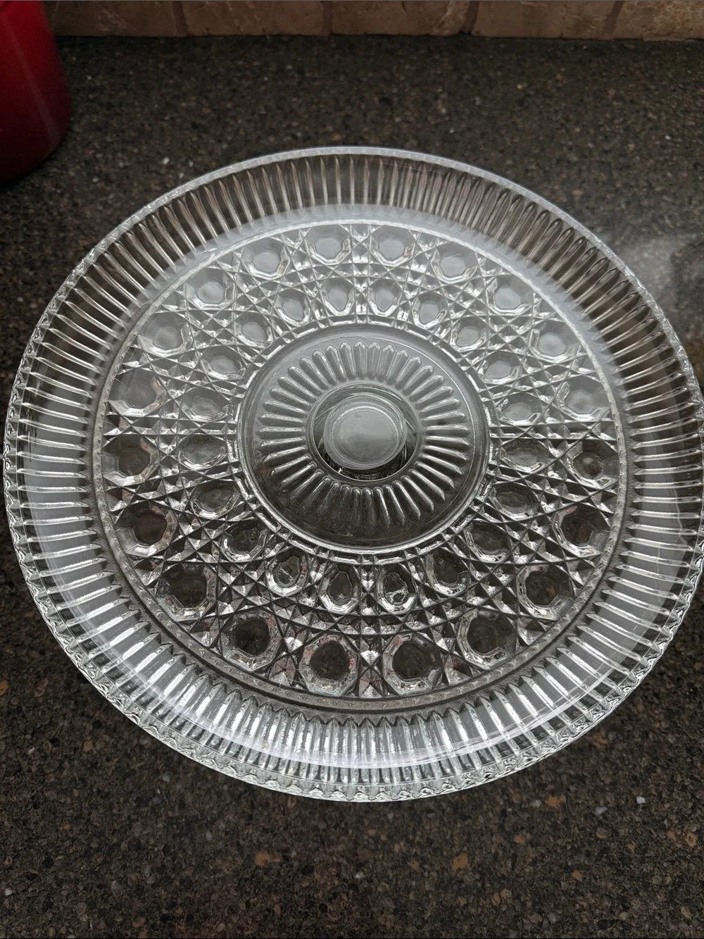 Vintage Federal Glass WINDSOR Button Cane Cake Stand Dome Pedestal Server Punch